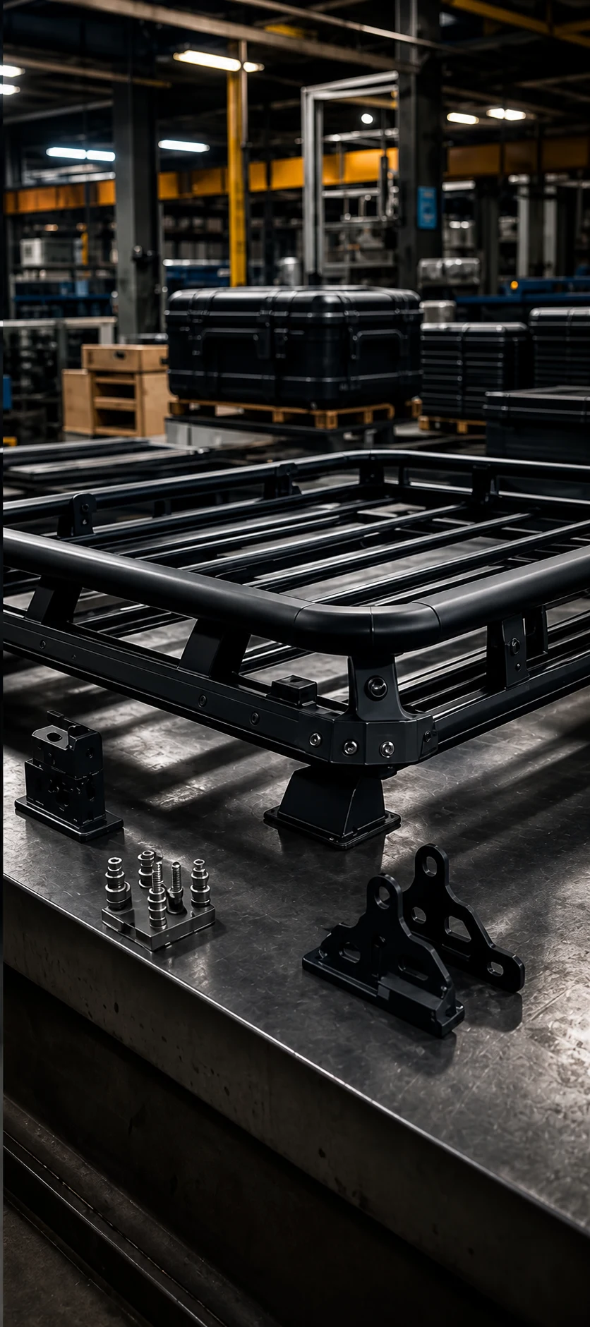 ROVERKORD roof platform being assembled and inspected in the workshop