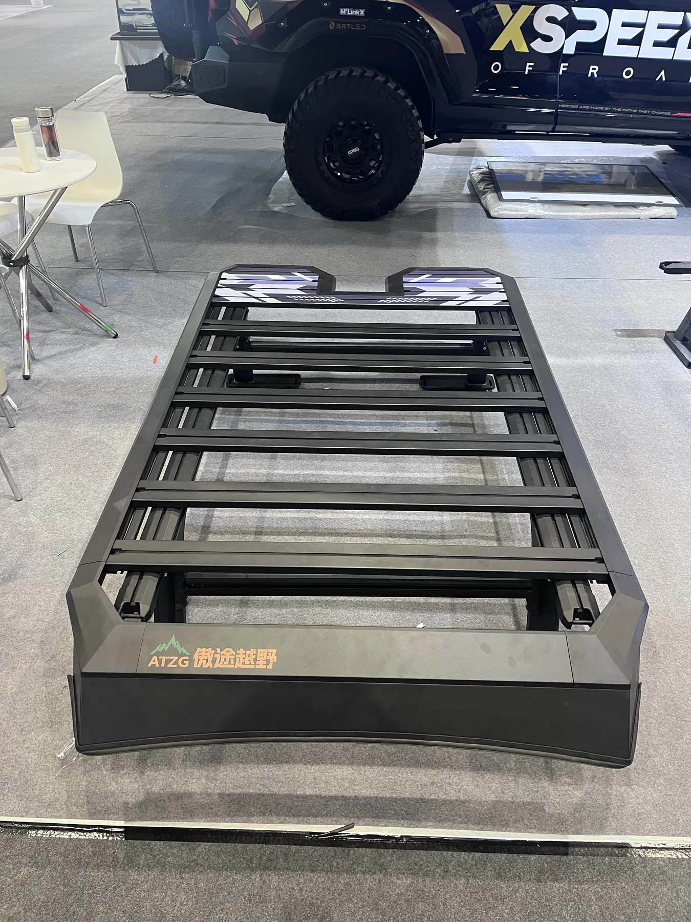 A finished aluminum roof platform prepared for a modular assortment.
